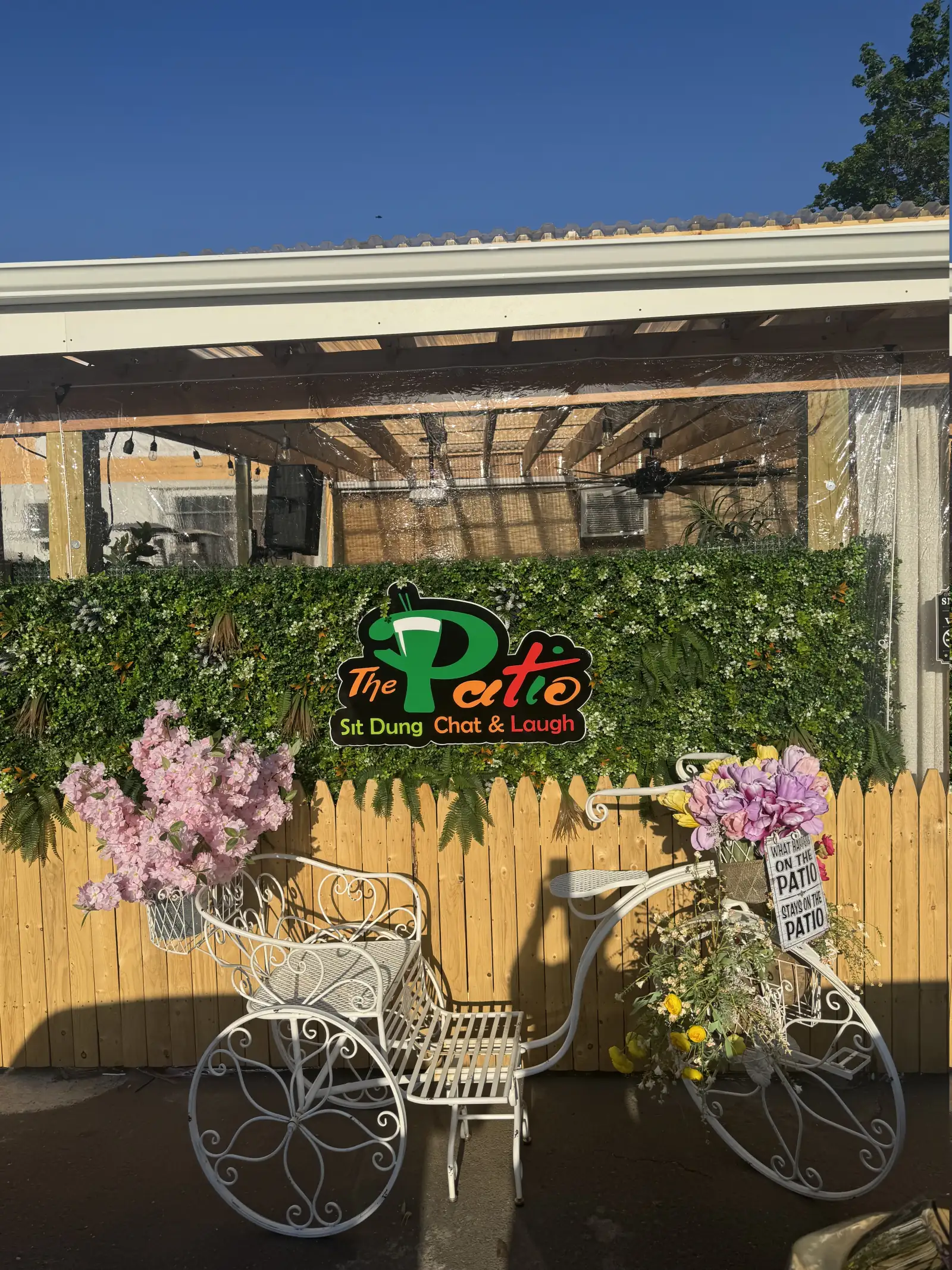 The flower-filled entrance to The Patio in Hartford